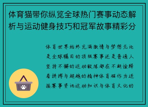 体育猫带你纵览全球热门赛事动态解析与运动健身技巧和冠军故事精彩分享